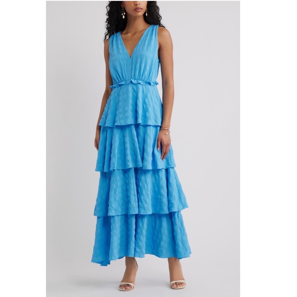 Chelsea28 Blue Maya Tiered Maxi Dress New!